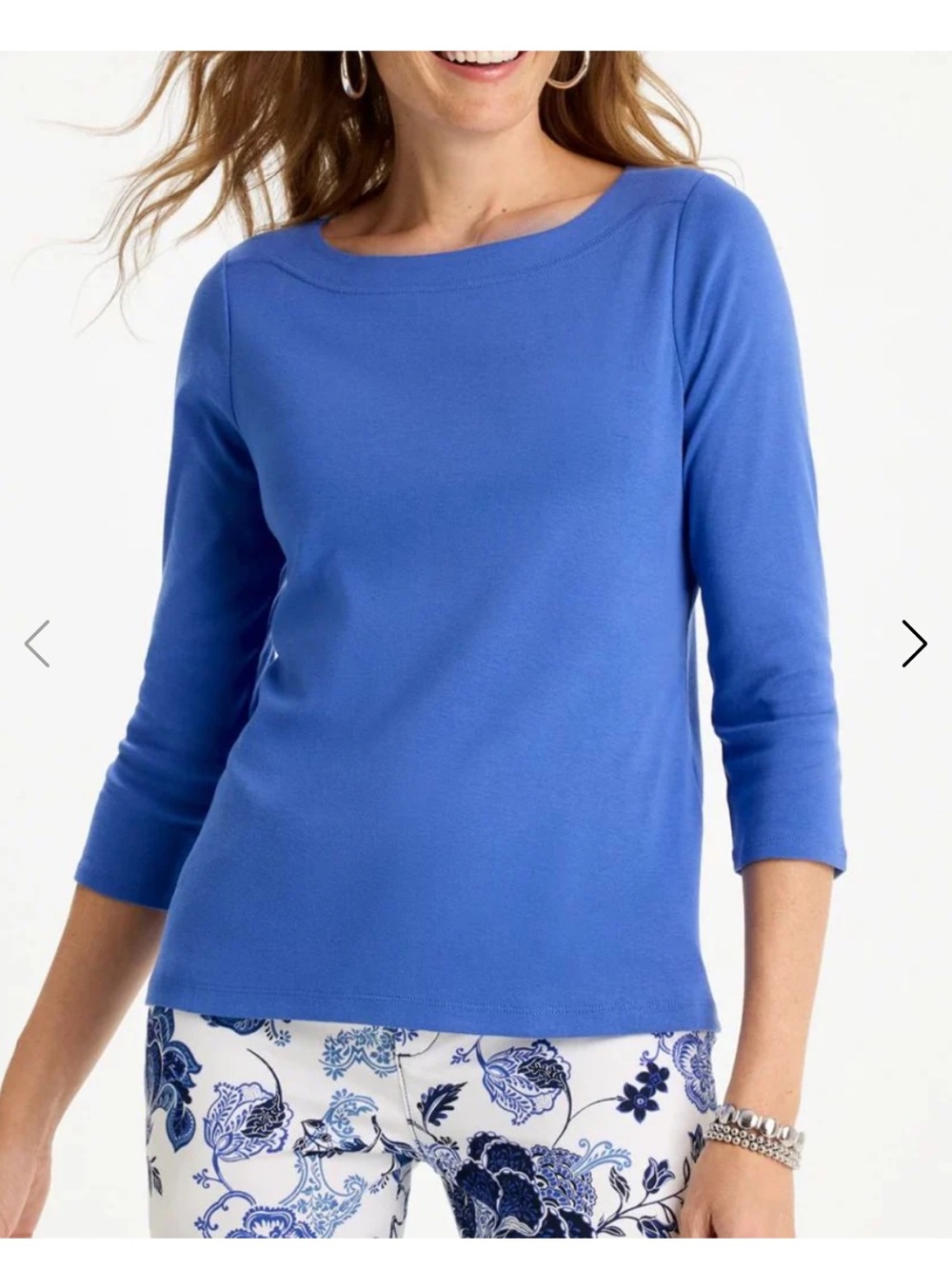 Chico's Blue Boatneck 3/4 Sleeve Top